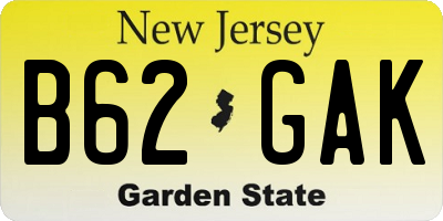 NJ license plate B62GAK
