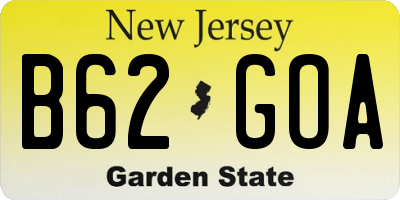 NJ license plate B62GOA