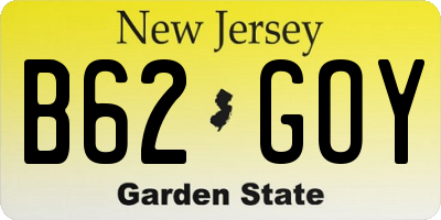 NJ license plate B62GOY