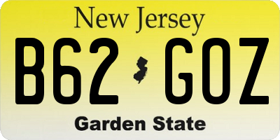 NJ license plate B62GOZ