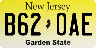NJ license plate B62OAE