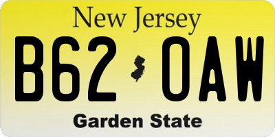 NJ license plate B62OAW