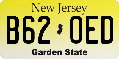 NJ license plate B62OED