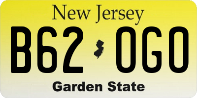 NJ license plate B62OGO