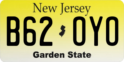 NJ license plate B62OYO