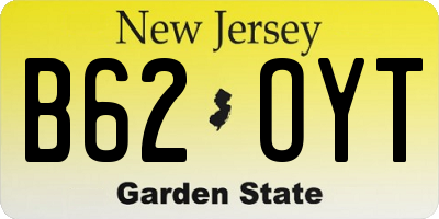 NJ license plate B62OYT