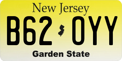 NJ license plate B62OYY