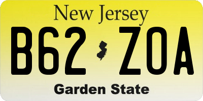 NJ license plate B62ZOA