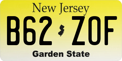 NJ license plate B62ZOF