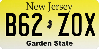 NJ license plate B62ZOX