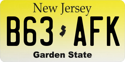 NJ license plate B63AFK