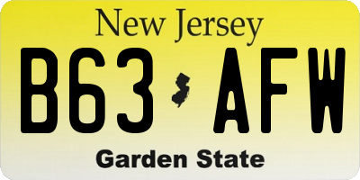 NJ license plate B63AFW