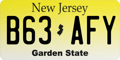 NJ license plate B63AFY