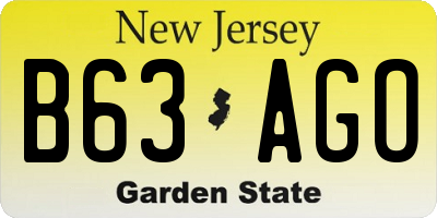 NJ license plate B63AGO