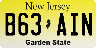 NJ license plate B63AIN