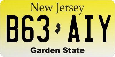 NJ license plate B63AIY