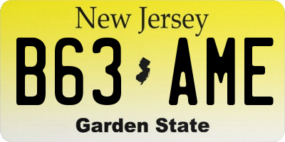 NJ license plate B63AME