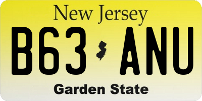 NJ license plate B63ANU
