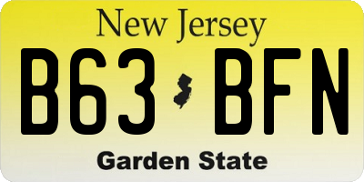 NJ license plate B63BFN