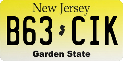 NJ license plate B63CIK