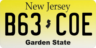NJ license plate B63COE