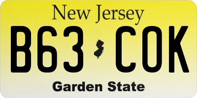 NJ license plate B63COK