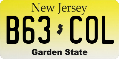 NJ license plate B63COL