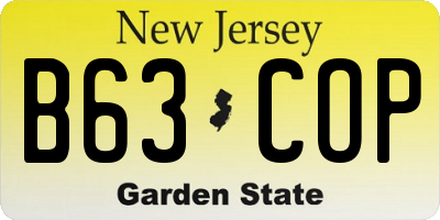 NJ license plate B63COP
