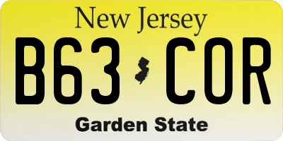 NJ license plate B63COR