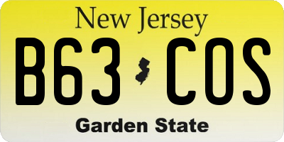 NJ license plate B63COS