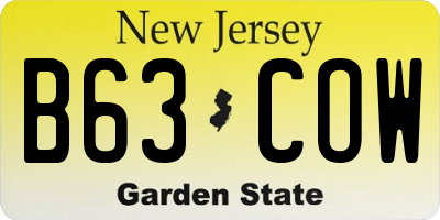 NJ license plate B63COW