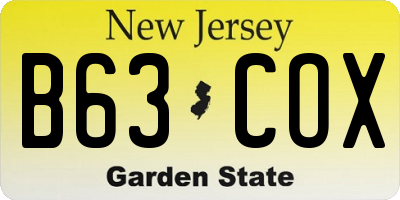 NJ license plate B63COX
