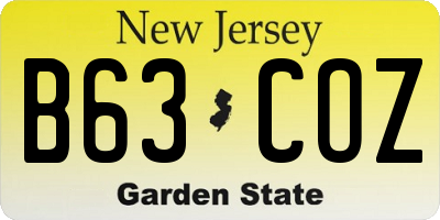 NJ license plate B63COZ