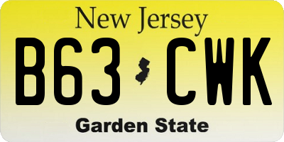 NJ license plate B63CWK