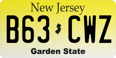NJ license plate B63CWZ