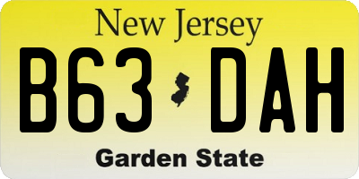 NJ license plate B63DAH