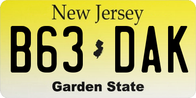 NJ license plate B63DAK