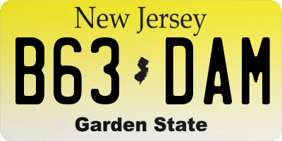 NJ license plate B63DAM
