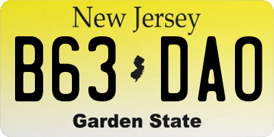 NJ license plate B63DAO