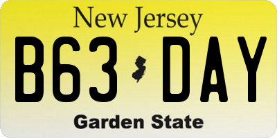 NJ license plate B63DAY