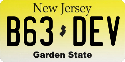 NJ license plate B63DEV