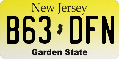 NJ license plate B63DFN