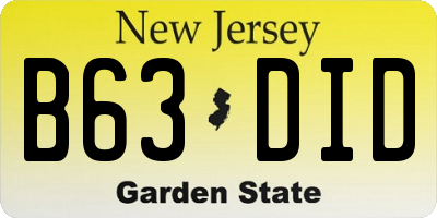 NJ license plate B63DID