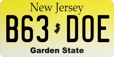 NJ license plate B63DOE
