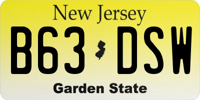 NJ license plate B63DSW