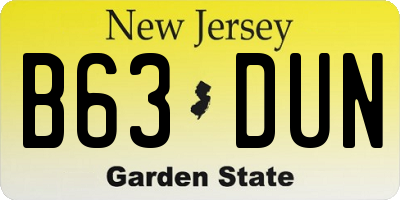 NJ license plate B63DUN