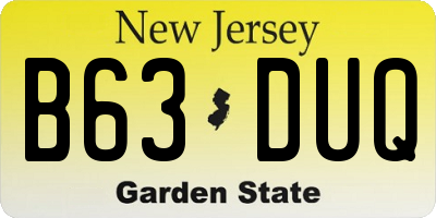 NJ license plate B63DUQ