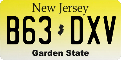 NJ license plate B63DXV