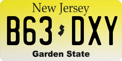 NJ license plate B63DXY