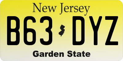 NJ license plate B63DYZ